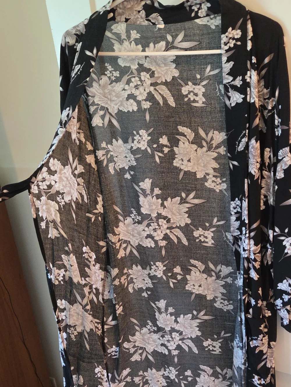 Spiritual Gangster Black Floral Tie-Front Robe - Picture 3 of 6